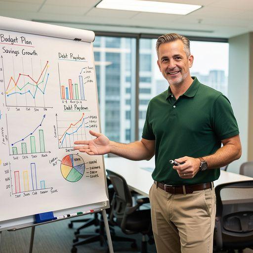 Obrázek rodiny diskutující o svých měsíčních výdajích u stolu.